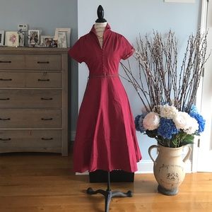 1950's Ruby Red Buttoned Midi Dress